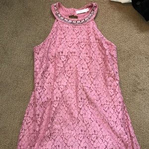 Pink Dress with Silver Beaded Collar